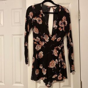 Black Pink floral Romper - Small